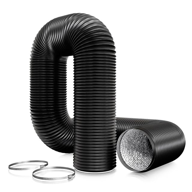 Manguera de escape flexible negra Aygrochy de 150 mm con dos abrazaderas de acero inoxidable