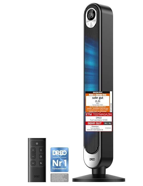 Ventilador de torre DREO Cruiser Pro T1, negro, sobre su base