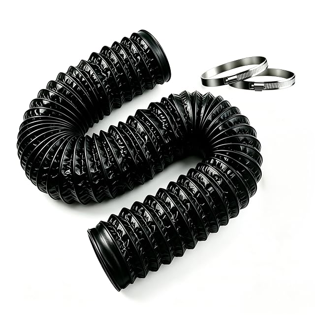 Manguera de escape flexible negra FanGoFast de 150 mm extendida a su longitud completa