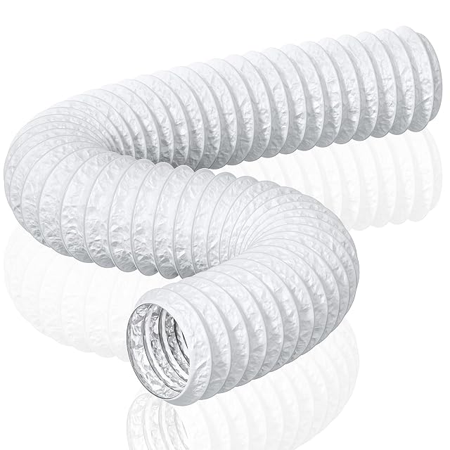 Manguera de escape flexible blanca HG Power de 150 mm enrollada junto a su embalaje