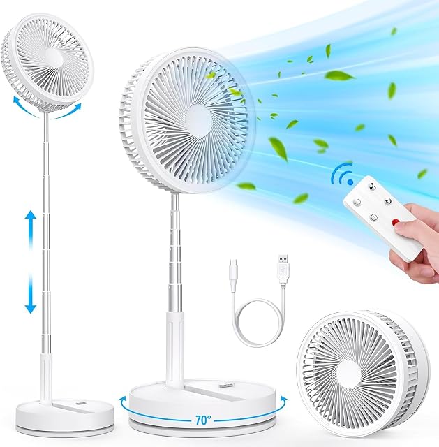 Ventilador de pie plegable con batería LIPETY F9, extendido a su altura máxima