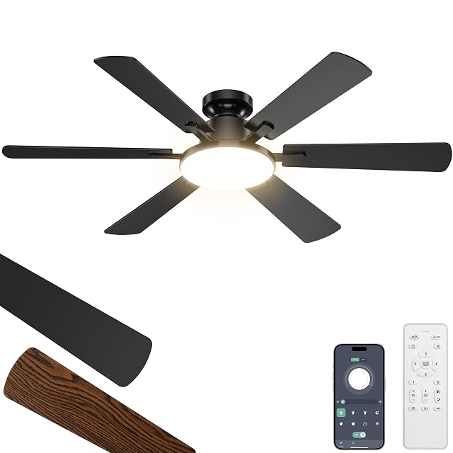 Ventilador de techo ROTTOGOON de 132 cm con luz, mando a distancia, y control por app
