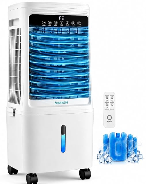 Enfriador evaporativo SereneLife SLACL25WHGY de 25 L sobre ruedas con mando a distancia