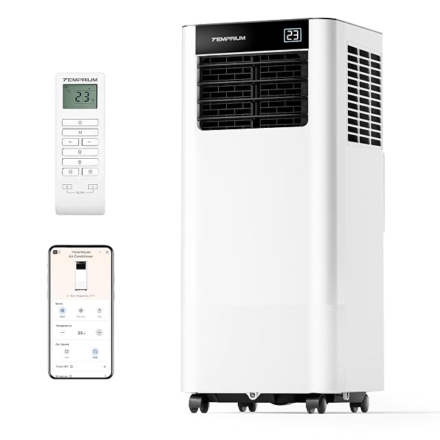 Aire acondicionado portátil Temprium YPK11S-07C con panel de control digital y manguera de escape para ventana